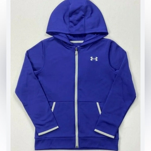 EUC [Under Armour] Blue/Purple Long-Sleeve Full Zip Hooded Sweatshirt Youth Sz L - Picture 1 of 7